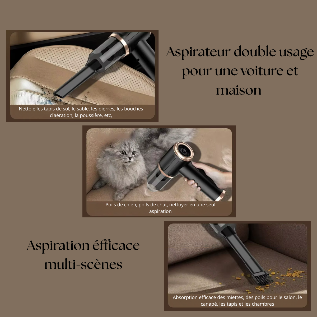 Aspirateur Voiture 4-en-1 – Puissant, Compact & Silencieux  – 98 000 PA