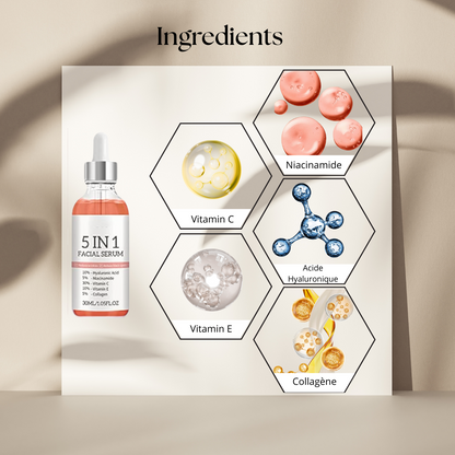 Sérum Visage 5-en-1 à l’Acide Hyaluronique – Éclat, Hydratation & Anti-Âge