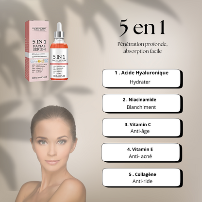 Sérum Visage 5-en-1 à l’Acide Hyaluronique – Éclat, Hydratation & Anti-Âge