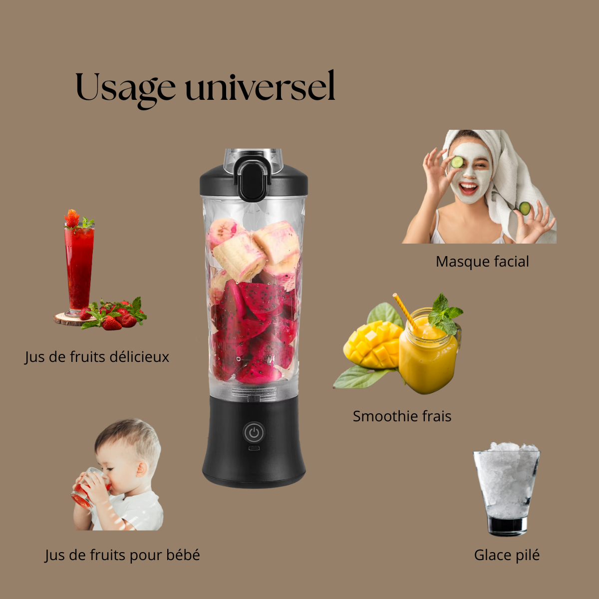 Blender Portable 600ml – Puissant, Compact et Rechargeable