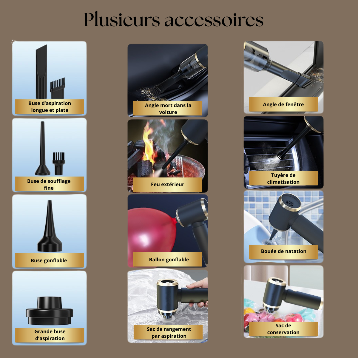 Aspirateur Voiture 4-en-1 – Puissant, Compact & Silencieux  – 98 000 PA